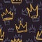 Sketch crown pattern. Seamless print texture girl princess crowns luxury royal corona wallpaper interior doodle vector
