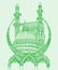 Sketch of decorative crescent moon and Muslim temple, mosque design outline editable illustration