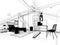 sketch design of interior attic bedroom,3d