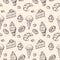 Sketch dessert seamless background. Cakes sweets cupcake and ice cream hand drawn vector wrapping texture