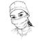 Sketch Doctor wearing medical face mask and cap. COVID-19 coronavirus protection.