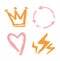 sketch and doodle color crown arrows heart and set, isolated style