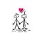 Sketch doodle human stick figure couple in love with a heart