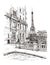 sketch draw graphic illustration black and white of Paris, France, Eiffel Tower