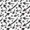 Sketch drawing arrows signs and circles - abstract vector background. Seamless pattern in black & white colors. 