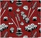 Sketch drawing pattern with black and white sushi on red background. Japanese, asian food wallpaper