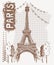 Sketch Eiffel Tower in Paris, France. Vector illustration in vintage style. Tshirt design with hand drawing Eiffel Tower