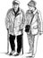 A sketch of an elderly couple going on a stroll