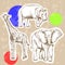 Sketch elephant, giraffe and hippo, vector background