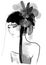 Sketch fashion.Abstract simple black and white painting of asian model. Haute couture Classic woman. Fashion illustration