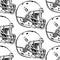 Sketch football helmet, vector seamless pattern