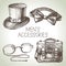 Sketch gentlemen accessories. Hand drawn men illustrations set