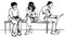 Sketch Group of people wearing a mask sitting in a waiting room. Hand drawn line art cartoon vector illustration