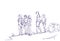 Sketch Group Of Travelers People With Backpacks Hand Drawn Abstract Hikers Tourists Team