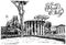 Sketch hand drawing of Rome Italy famous cityscape with hand let