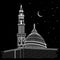 Sketch hand drawn night view Mosque Islamic Vector