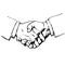 Sketch of handshake. Symbol of friendship, partnership, successful negotiating, business agreement. Hand drawn vector