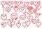 Sketch hearts. Hand drawn hearts icons. Heart shaped linear, vector scribbles love symbols isolated on white