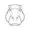 Sketch of hippopotamus head, portrait of forest animal black and white hand drawn vector Illustration