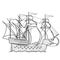 Sketch, historic ship with sails, coloring book, isolated object on white background, vector illustration