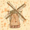 Sketch Holand windmill, vector background