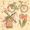 Sketch Holland windmill, bicycle and tulip, vector background