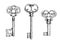 Sketch of isolated medieval keys or skeletons