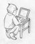 Sketch of a kid using computer