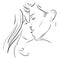 Sketch of a kissing couple, vector or color illustration