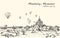 Sketch landscape of Mandalay, Manmar, show balloon on sky over B