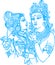 Sketch of Lord Krishna and Goddess Radha Outline Editable Illustration