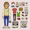 Sketch male hipster set design vector illustration