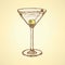 Sketch martini glass with olive
