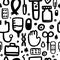 Sketch medical help seamless pattern with black medicine icons. Vector grunge design. Pharmacy doodle wallpaper