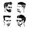 Sketch Monochrome Male Hipster Faces Set