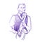 Sketch of a musician with a saxophone. Jazz color pancil illustration. Saxophonist on a white background.