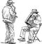 Sketch of musicians duet playing on accordion and saxophone