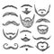 Sketch mustache. Drawing facial hair. Isolated patch mustaches, retro mouth beard. Abstract male hipster hand drawn mask