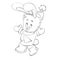 Sketch, new year and christmas, cute hare in santa claus hat dancing cheerfully, coloring book, cartoon illustration, isolated