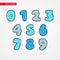 Sketch numbers. Decorative funny isolated 0 1 2 3 4 5 6 7 8 9 icons for kids. Symbols for design