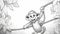 Sketch the Outline of a Create the outline of a playful monkey swinging