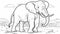 Sketch the of Outline a friendly elephant with a raised trunk and big floppy ears