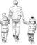 Sketch of parent with his little children going for a stroll
