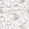 Sketch pattern with pumpkins. Seamless autumnal pattern in retro style.