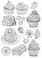 Sketch pencil line Icons of dessert bakery shop cupcake cake snack Illustrations design elements  for restaurant, cafe, bar,