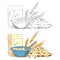 Sketch porridge corn flakes and muesli isolated on white background