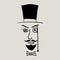 Sketch of a portrait of a mustachioed gentleman in a hat with a monocle. Drawn by hand. Vector illustration.