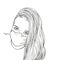 Sketch of preteen girl portrait in medical face mask