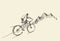 Sketch rider bicycle standing top hill vector