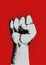 Sketch of a right fist on red background